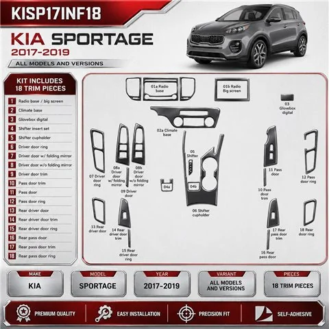 Kia Sportage 2017-2019 interieur dashboard decoratieset dashboard decor 18 delen