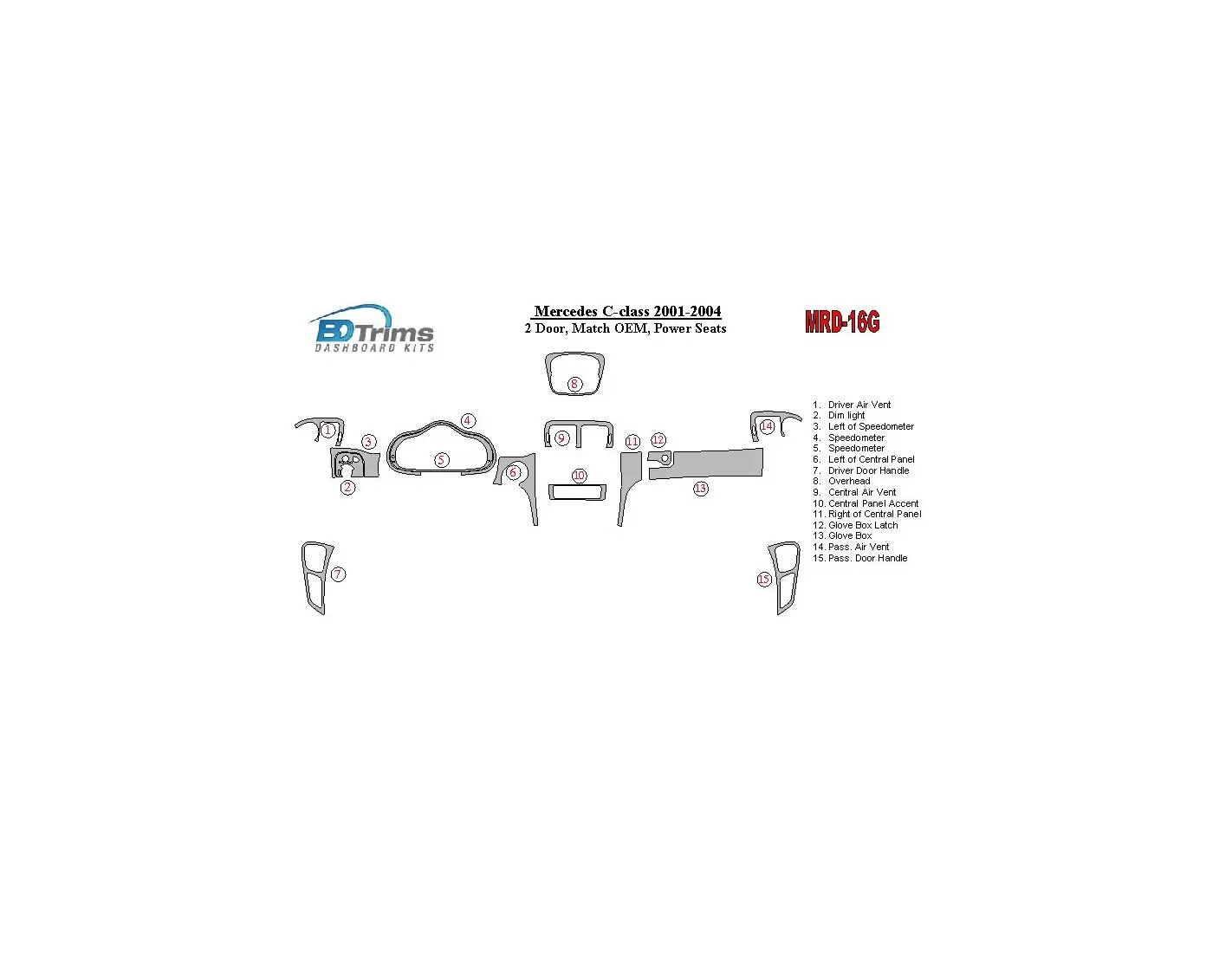 MERCEDES Mercedes Benz C Class 2001-2004 Basic Set, 2 Doors, OEM Compliance, With Power Seats Interior BD Dash Trim Kit €59.99