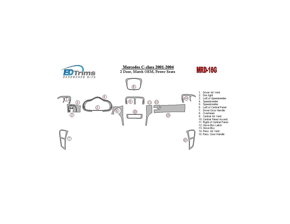 Mercedes Benz C Class 2001-2004 Grundset, 2 Doors, OEM Compliance, With Power Seats BD innenausstattung armaturendekor cockpit d