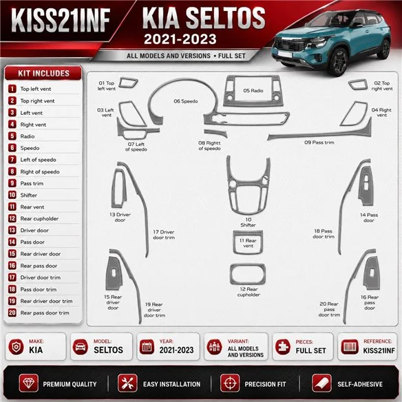 KIA SELTOS 2021-2023 juego completo kit de molduras interiores para salpicadero