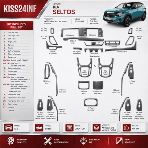 KIA SELTOS 2024-UP Full Set,Interior Dashboard Trim Kit Dash Trim Dekor