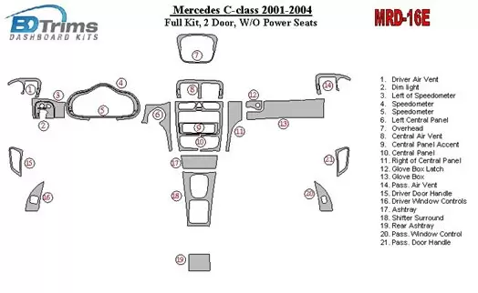Mercedes Benz C Class 2001-2004 Full Set, 2 Doors, OEM Compliance, W/O Power Seats Decor de carlinga su interior