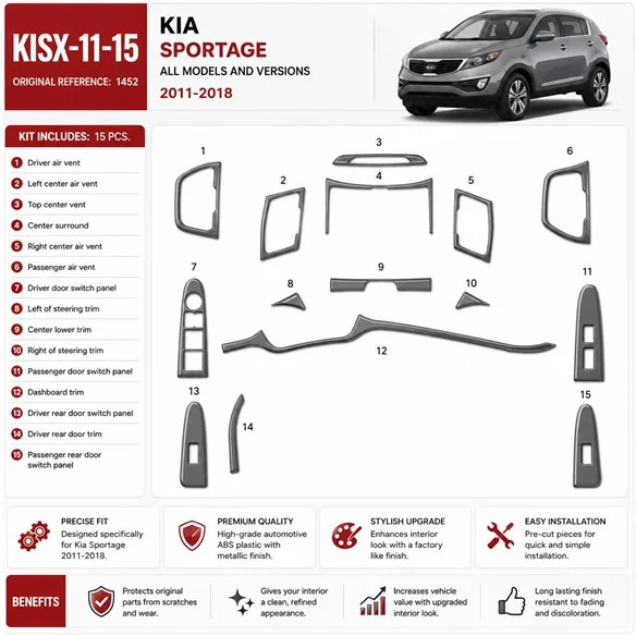 Kia Sportage 2011-heute 3D Cockpit Dekor Interieurleisten Set 15-teilig