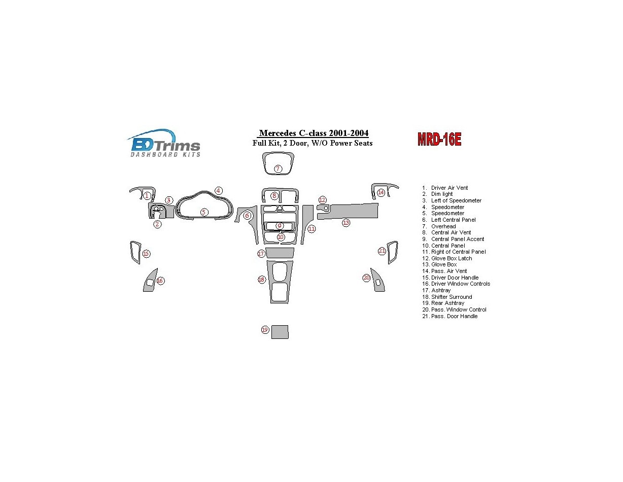MERCEDES Mercedes Benz C Class 2001-2004 Full Set, 2 Doors, OEM Compliance, W/O Power Seats Interior BD Dash Trim Kit €64.99