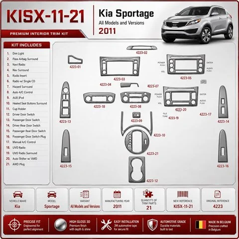 Kia Sportage 2011 3D Cockpit Dekor Interieurleisten Set 21-teilig