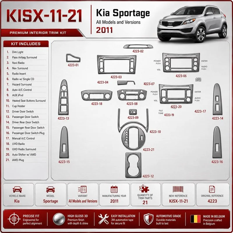 KIA Sportage 2011 kit de molduras interiores para salpicadero 21 piezas