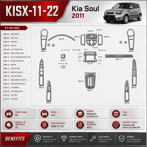 KIA Soul 2011 Interior Dashboard Trim Kit Dash Trim Dekor 22 Parts