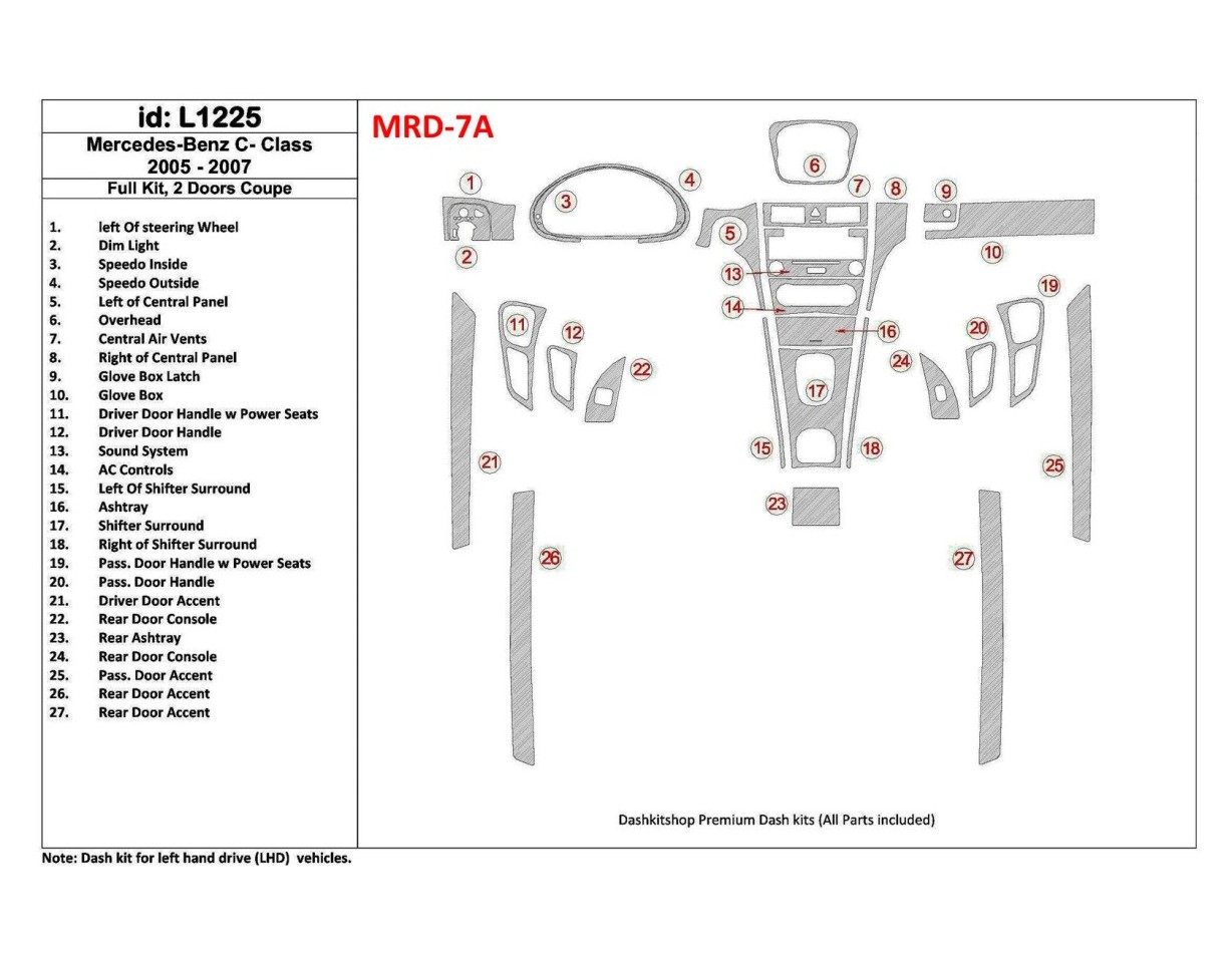 Mercedes Benz C Class 2005-2007 Full Set, 2 Doors Coupe Interior BD Dash Trim Kit