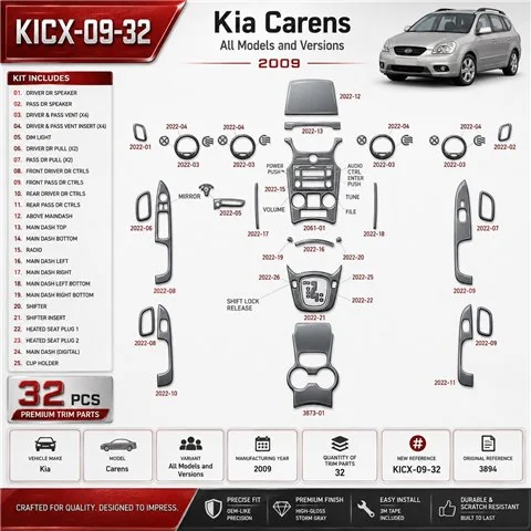 Kia Carens 2009 3D Cockpit Dekor Interieurleisten Set 32-teilig
