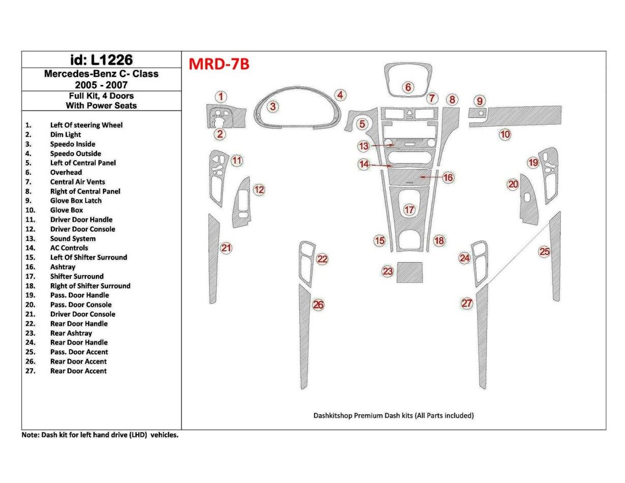 Mercedes Benz C Class 2005-2007 Full Set, 4 Doors Coupe, With Power Seats Interior BD Dash Trim Kit