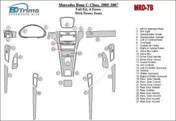 Mercedes Benz C Class 2005-2007 Ensemble Complet, 4 Des portes Coupe, Avec Power Seats BD Kit la décoration du tableau de bord -