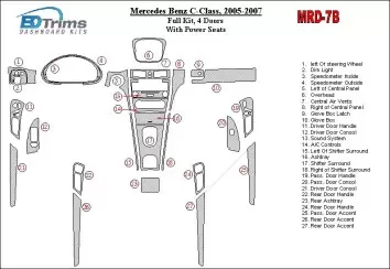 Mercedes Benz C Class 2005-2007 Full Set, 4 Doors Coupe, With Power Seats Interior BD Dash Trim Kit