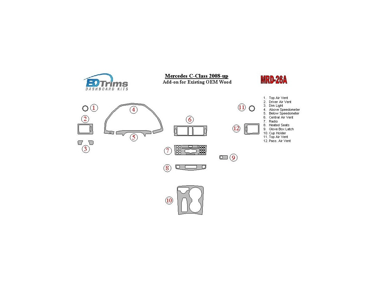 Mercedes Benz C Class 2008-UP Voll Satz BD innenausstattung armaturendekor cockpit dekor - 1- Cockpit Dekor Innenraum