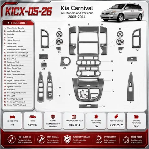 Kia Carnival 2005-2014 kit de molduras interiores para salpicadero 26 piezas