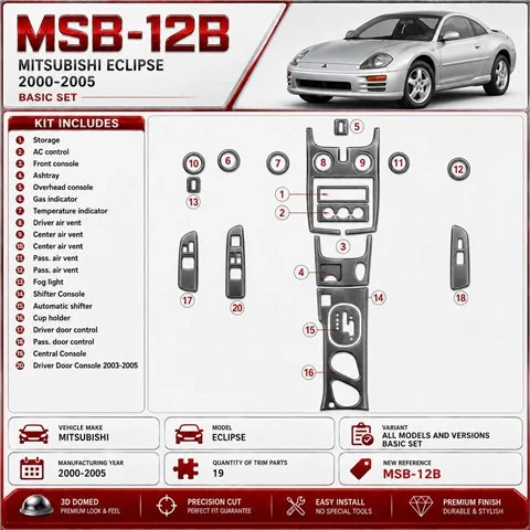 Mitsubishi Eclipse 2000-2005 juego básico, 19 piezas set kit de molduras interiores para salpicadero