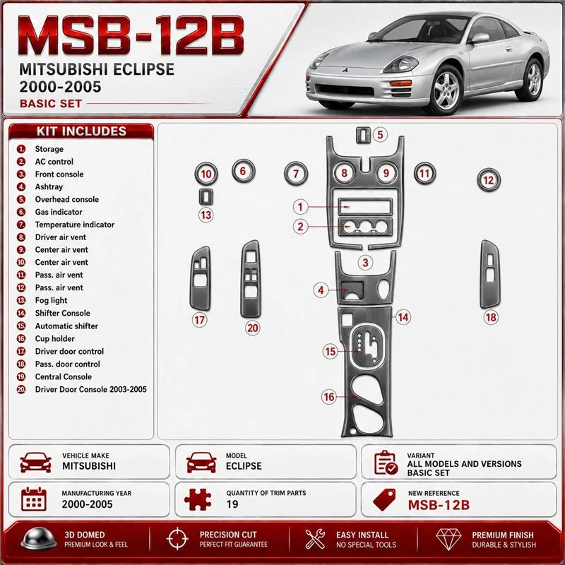 Mitsubishi Eclipse 2000-2005 juego básico, 19 piezas set kit de molduras interiores para salpicadero