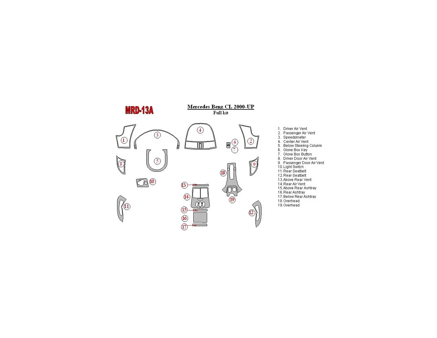 Mercedes Benz CL Class 2000-UP Full Set Interior BD Dash Trim Kit