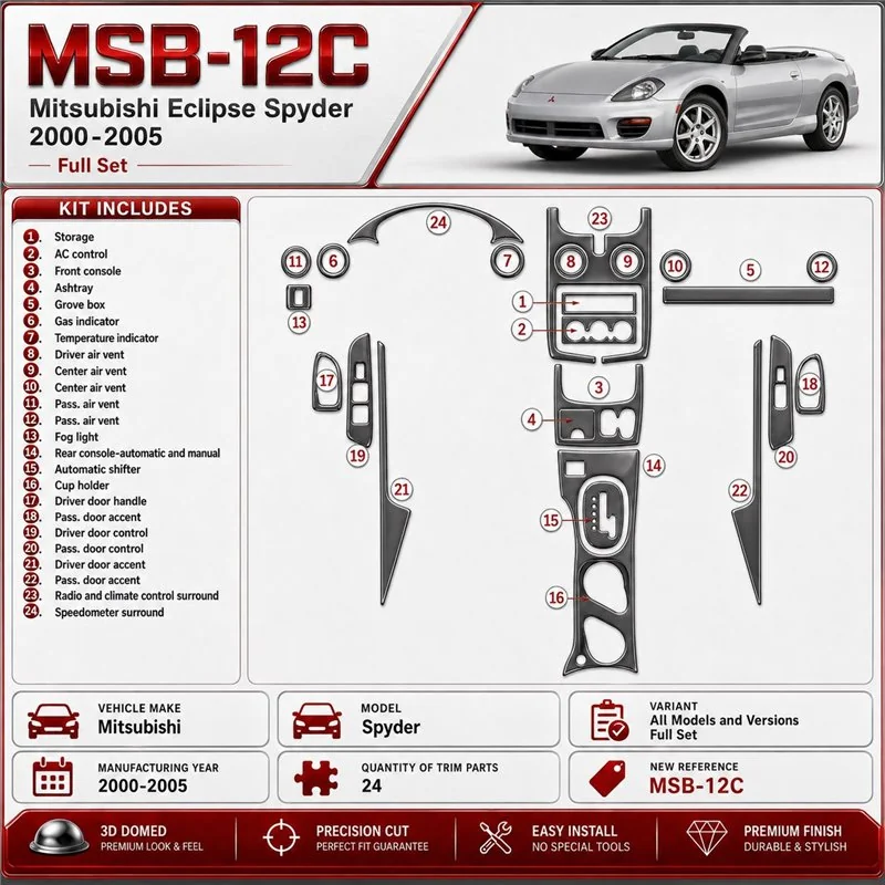 Mitsubishi Spyder 2000-2005 juego completo, 24 piezas set kit de molduras interiores para salpicadero