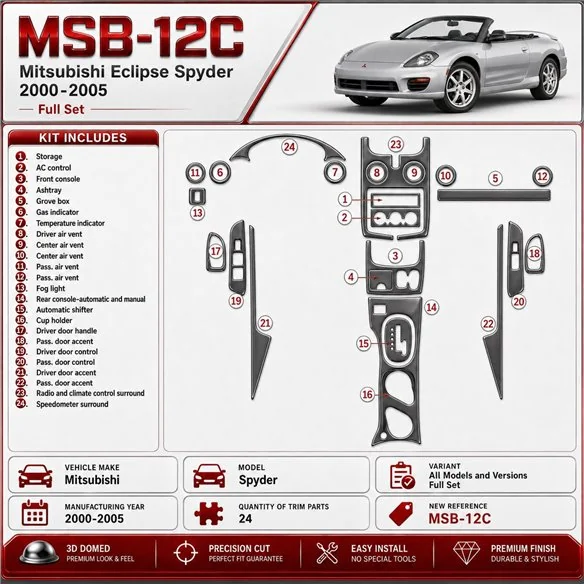 Mitsubishi Spyder 2000-2005 juego completo, 24 piezas set kit de molduras interiores para salpicadero