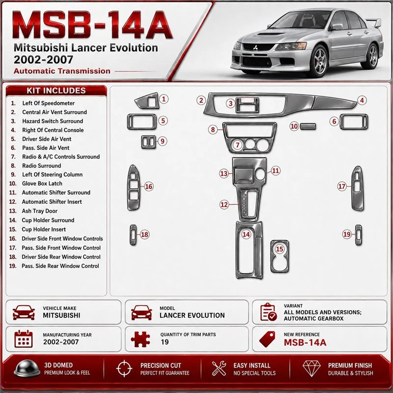 Mitsubishi Lancer Evolution 2002-2007 Automatic Gear interieur dashboard decoratieset dashboard decor