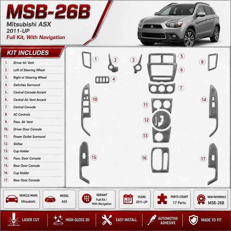 Mitsubishi ASX 2011-heute 3D Cockpit Dekor Interieurleisten Set Full Set / as shown in product diagram-teilig