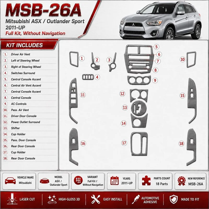 Mitsubishi Outlander ASX/Sport 2011-heden Full Set, Without NAVI interieur dashboard decoratieset dashboard decor