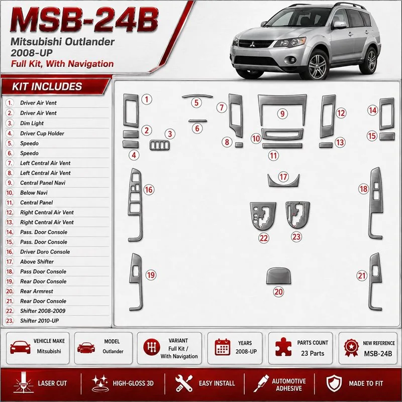 Mitsubishi Outlander 2008-UP Full Set, c NAVI Interior Dashboard Trim Kit Dash Trim Dekor