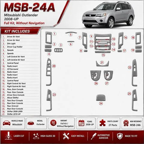 Mitsubishi Outlander 2008-heden Full Set, Without NAVI interieur dashboard decoratieset dashboard decor
