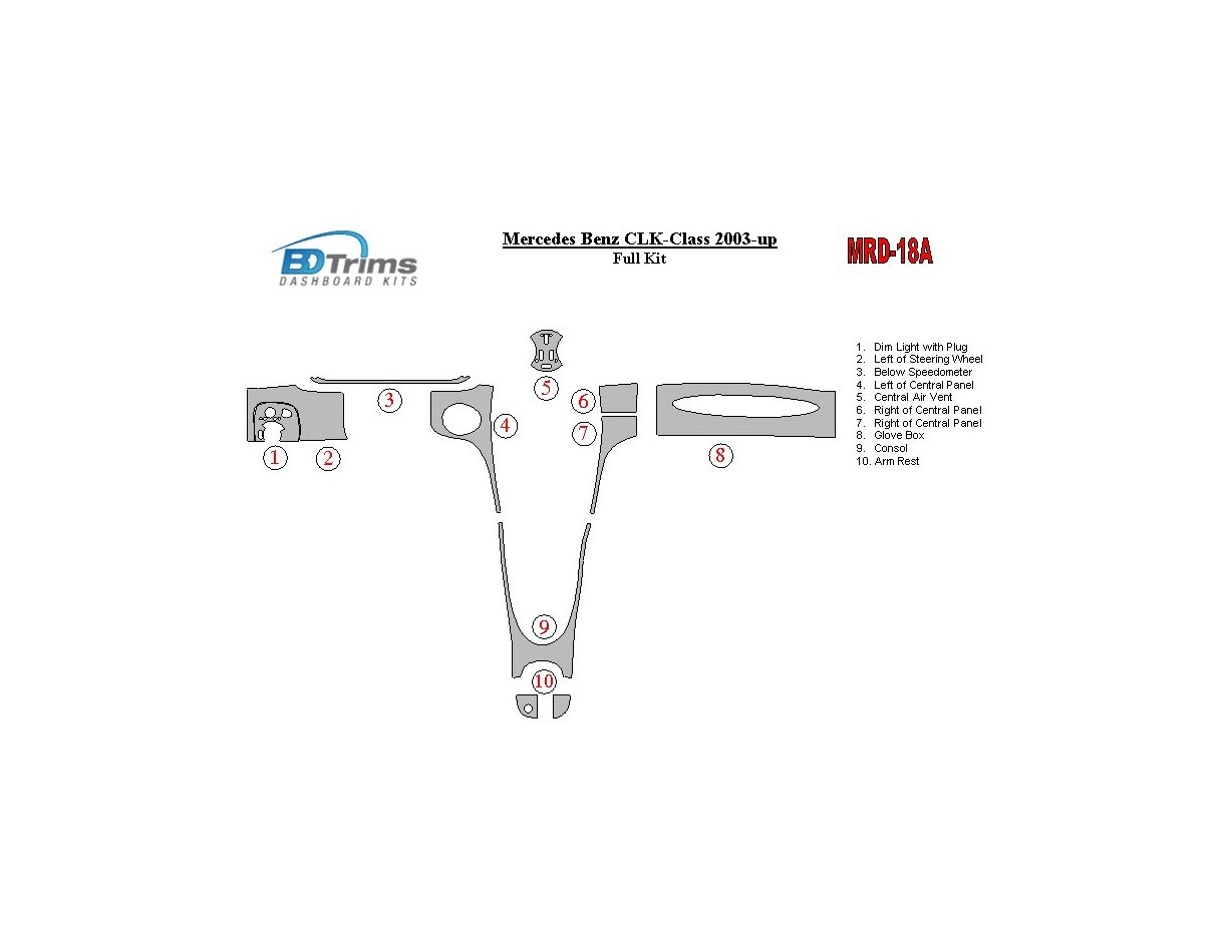 Mercedes Benz CLK 2003-UP Voll Satz BD innenausstattung armaturendekor cockpit dekor - 1- Cockpit Dekor Innenraum