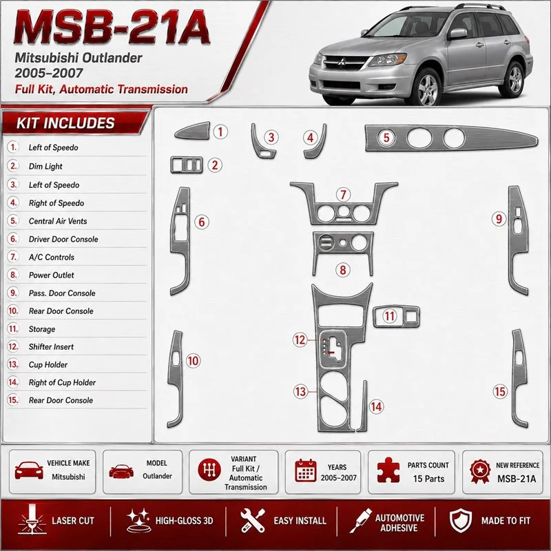 Mitsubishi Outlander 2005-2007 Full Set, Automatic Gear Interior Dashboard Trim Kit Dash Trim Dekor