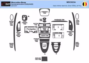 Mercedes Benz CLK W209 2003–2010 Coupe Carbio Full Set Interior BD Dash Trim Kit 24pcs