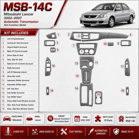 Mitsubishi Lancer 2002-2007 Automatic Gear, (?? EVOLUTION model) kit de molduras interiores para salpicadero
