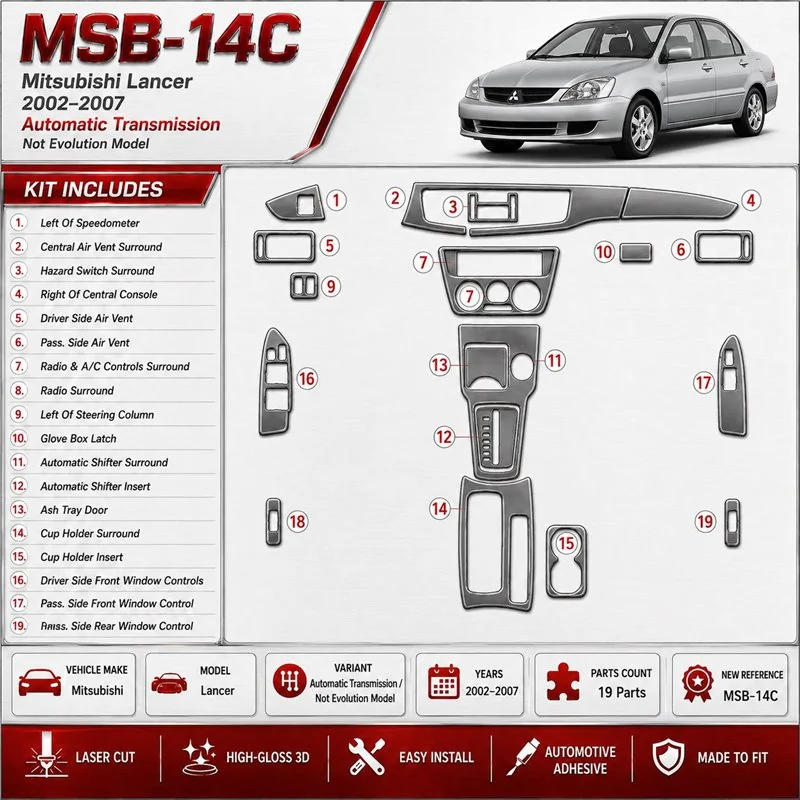 Mitsubishi Lancer 2002-2007 Automatic Gear, (?? EVOLUTION model) kit de molduras interiores para salpicadero