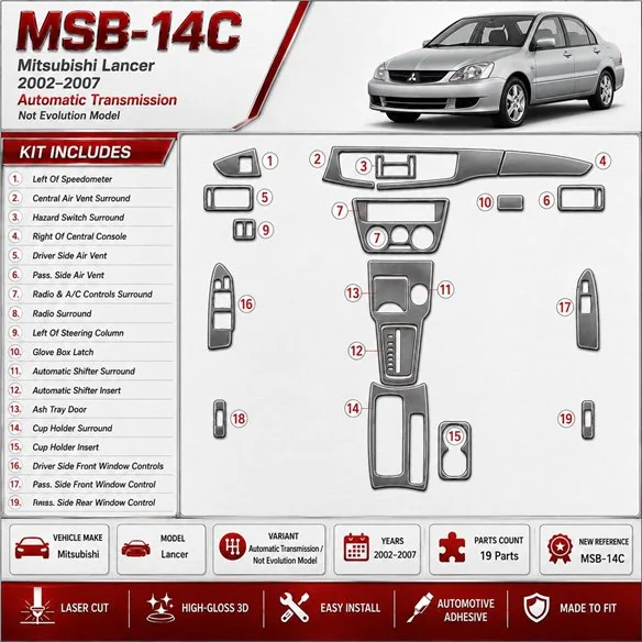 Mitsubishi Lancer 2002-2007 Automatic Gear, (?? EVOLUTION model) kit de molduras interiores para salpicadero