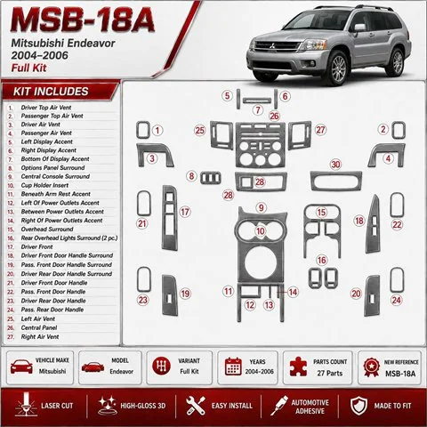 Mitsubishi Endeavor 2004-2006 Full Set Interior Dashboard Trim Kit Dash Trim Dekor