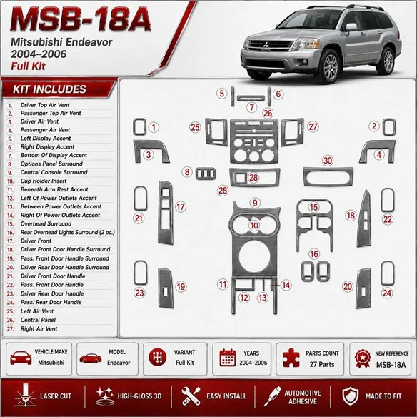 Mitsubishi Endeavor 2004-2006 3D Cockpit Dekor Interieurleisten Set Full Set / as shown in product diagram-teilig