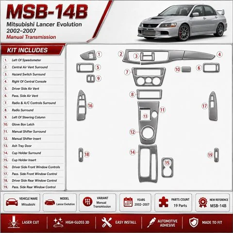 Mitsubishi Lancer Evolution 2002-2007 boîte manuelle boîte kit décoration intérieure tableau de bord