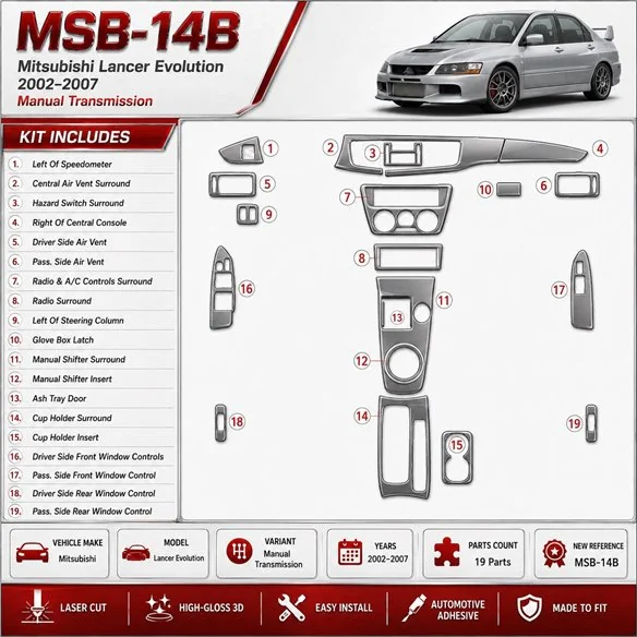 Mitsubishi Lancer Evolution 2002-2007 Manual Gear Box kit de molduras interiores para salpicadero