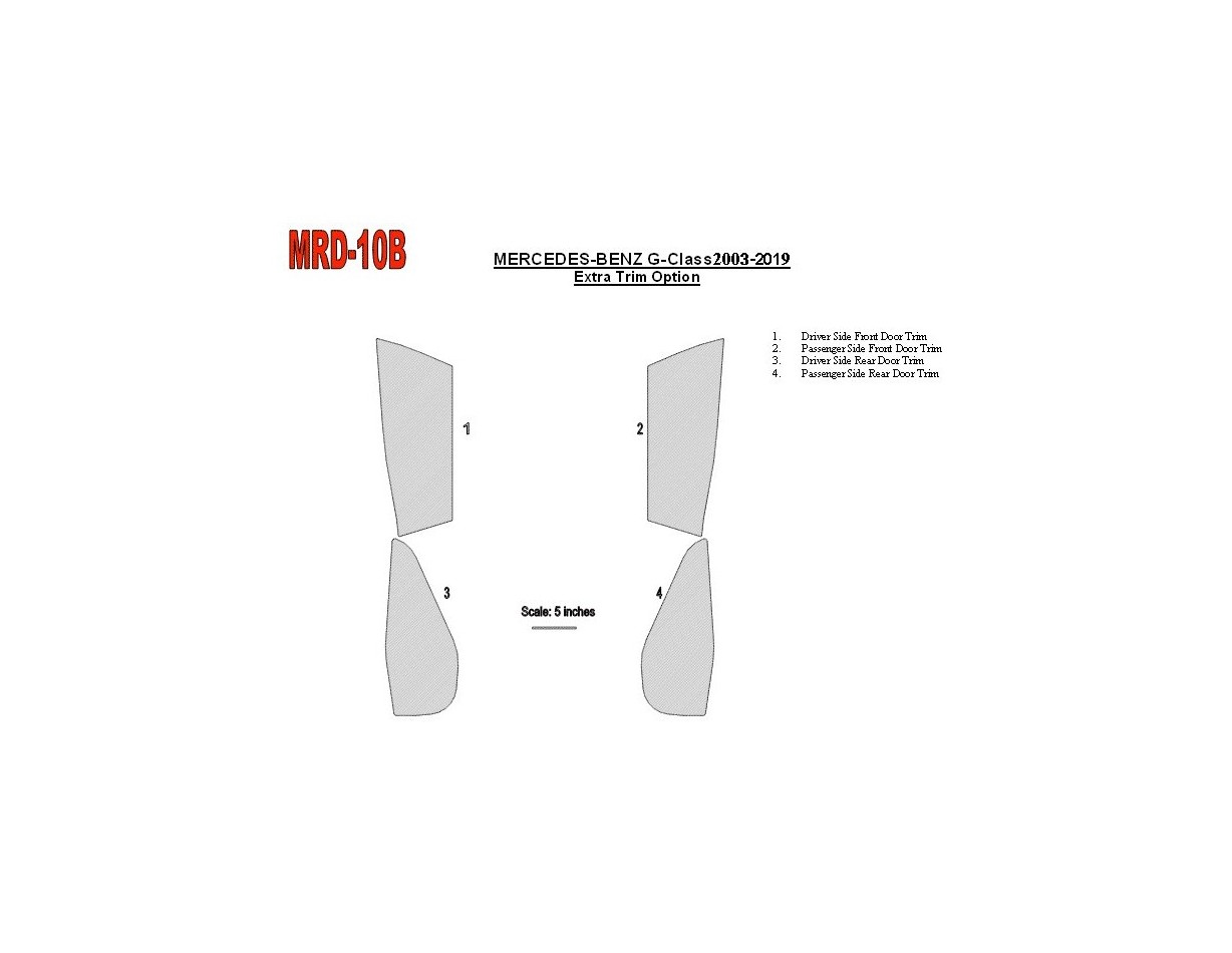 Mercedes Benz G Class 2002-UP Extra Doors Pieces, OEM Compliance, 4 Parts set Cruscotto BD Rivestimenti interni