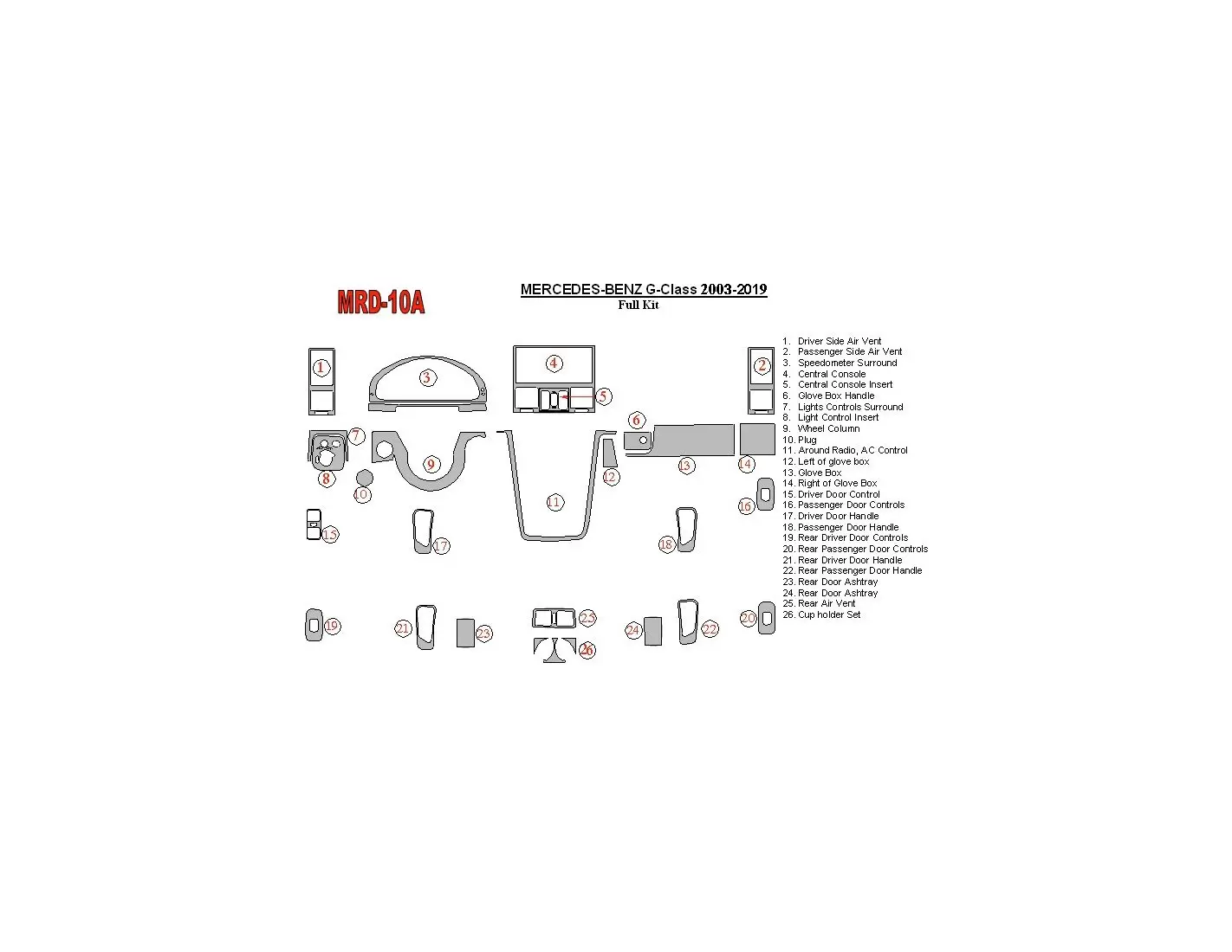 MERCEDES Mercedes Benz G Class 2002-UP Full Set, OEM Compliance, 25 Parts set Interior BD Dash Trim Kit €64.99