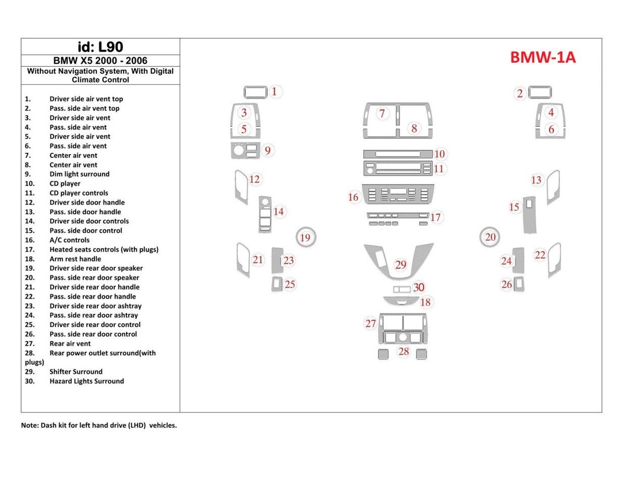 BMW X5 2000-2006 Without NAVI system, Automatic Gearbox AC Control Decor de carlinga su interior