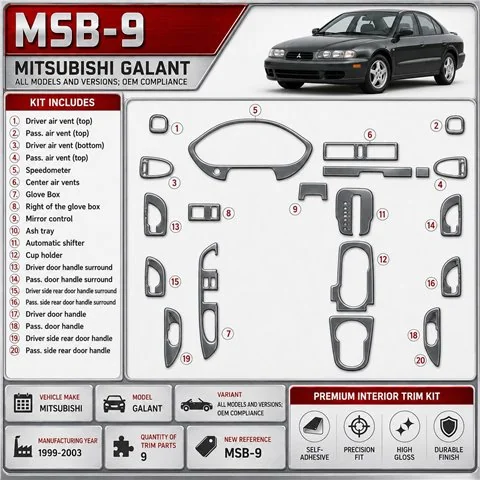 Mitsubishi Galant 1999-2003 OEM Compliance Interior Dashboard Trim Kit Dash Trim Dekor