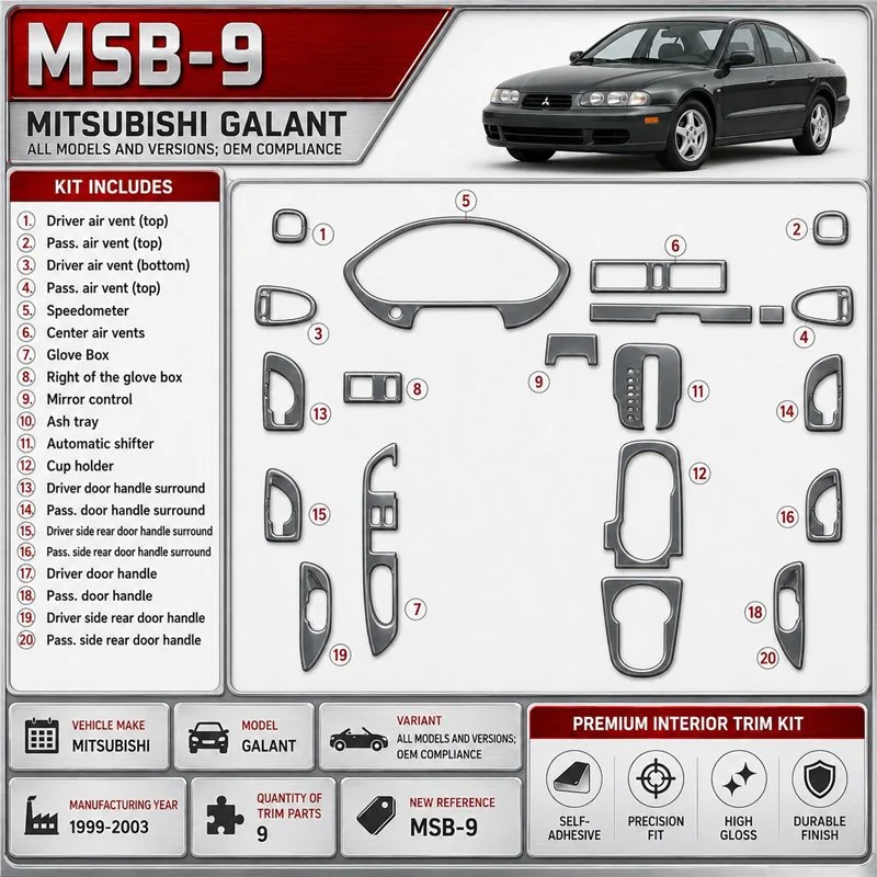 Mitsubishi Galant 1999-2003 3D Cockpit Dekor Interieurleisten Set 9-teilig