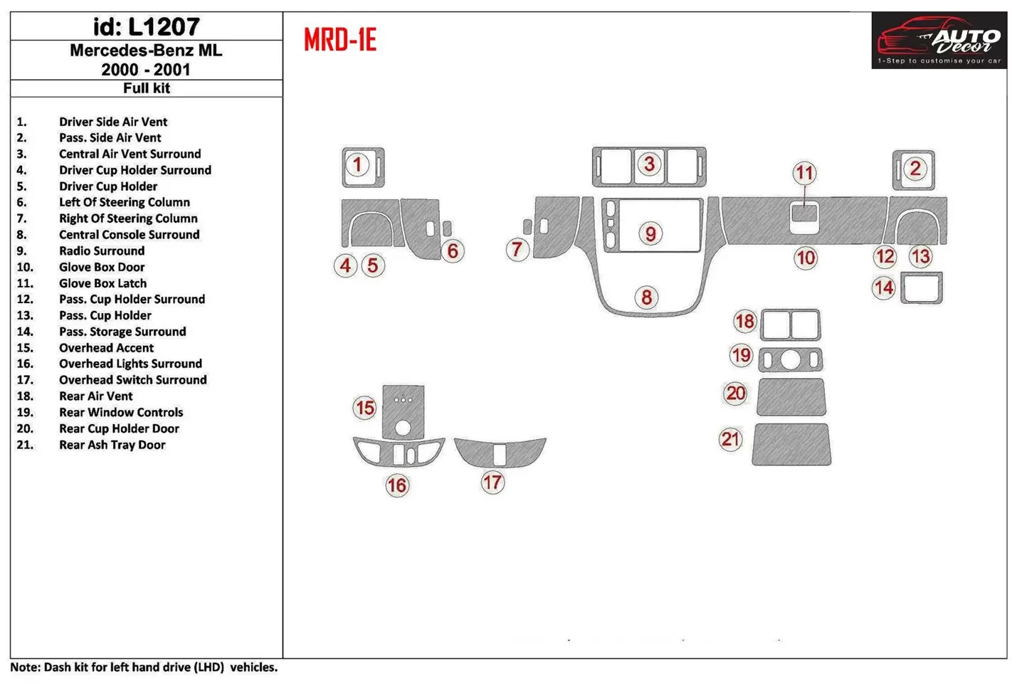 Mercedes Benz M Class 2000-2001 Doors Kit Interior BD Dash Trim Kit