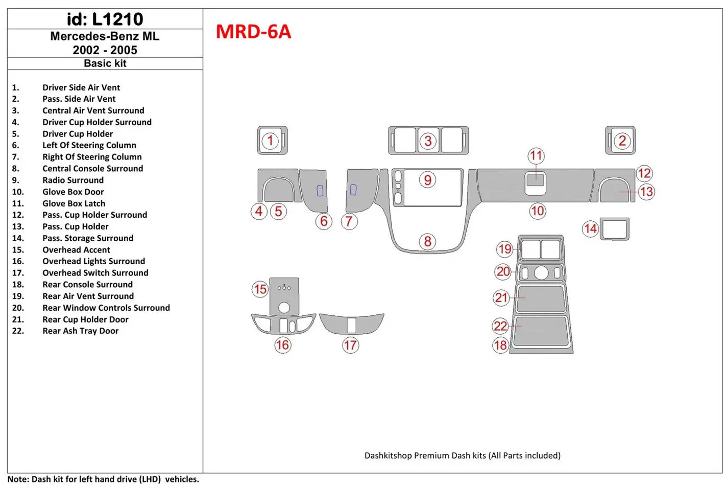 Mercedes Benz M Class 2002-2005 Base Kit Interior BD Dash Trim Kit