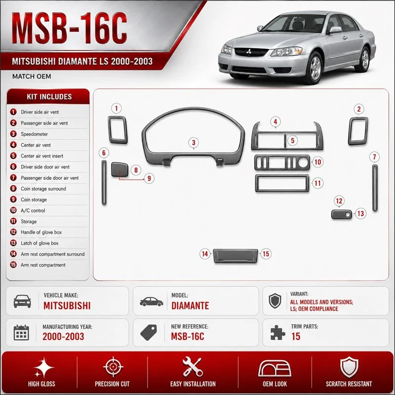 Mitsubishi Diamante 2000-2003 LS, OEM Compliance Interior Dashboard Trim Kit Dash Trim Dekor