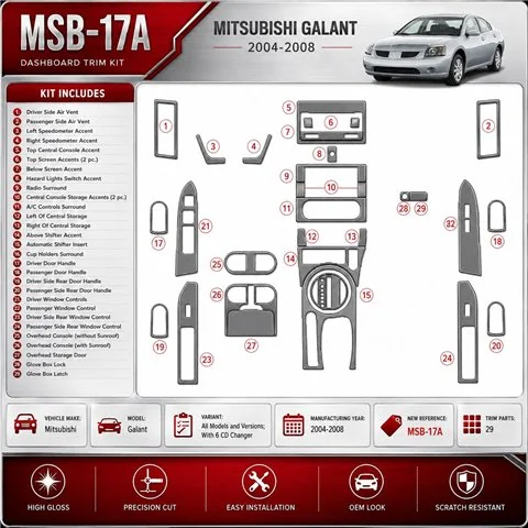 Mitsubishi Galant 2004-2008 3D Cockpit Dekor Interieurleisten Set As shown in product diagram-teilig