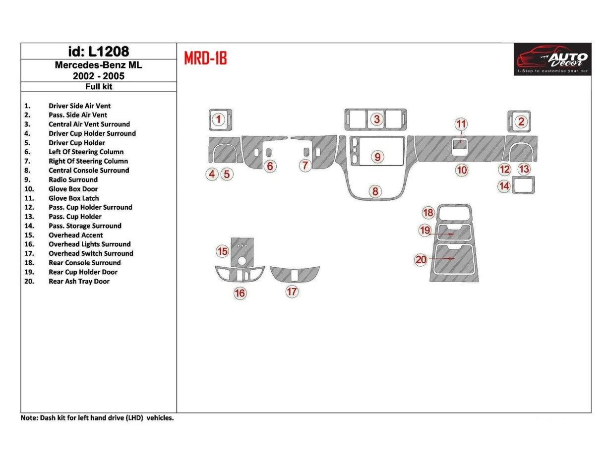 Mercedes Benz M Class 2002-2005 Full Set Interior BD Dash Trim Kit