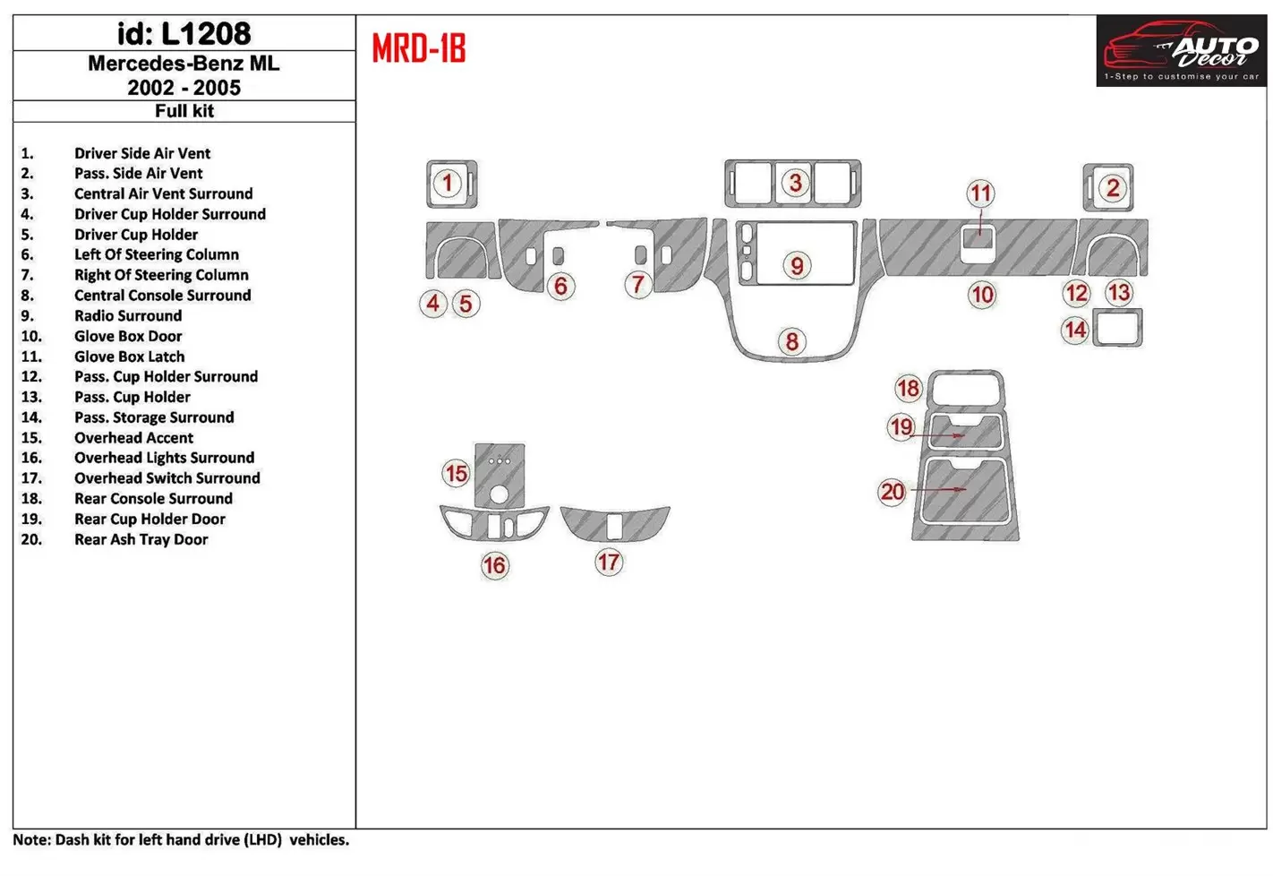 Mercedes Benz M Class 2002-2005 Full Set Interior BD Dash Trim Kit