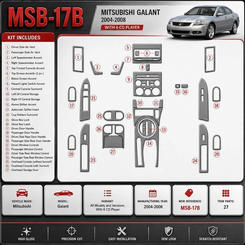 Mitsubishi Galant 2004-2008 With 6 CD Player kit de molduras interiores para salpicadero